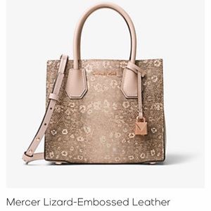 Michael Kors Mercer Lizard-Embossed Leather Crossbody Bag - Oyster
